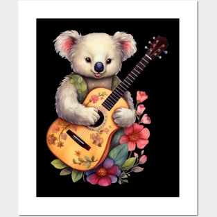 Koala With Acoustic Guitar Posters and Art